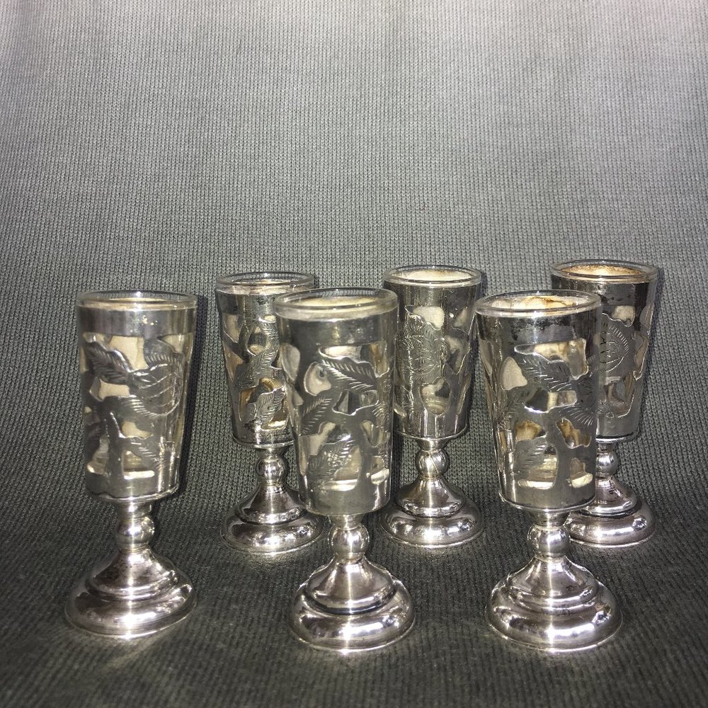 Vintage (Post -1940s) set of 6 TAXCO Mexico Sterling Silver Cordial Glasses